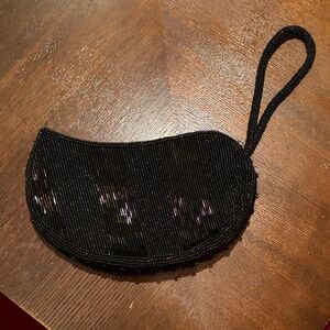 Bijou Black Beaded Clutch with Wrist Strap